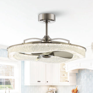 Perimost 33 Inch Satin Nickel Downrod Mount Luxury Caged Ceiling Fan with Light and Remote Control