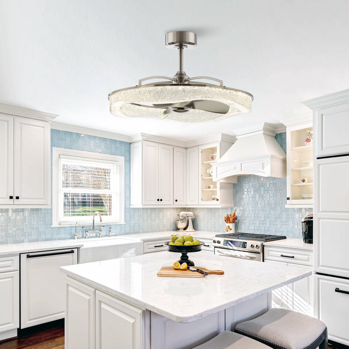 Perimost 33 Inch Satin Nickel Downrod Mount Luxury Fandelier with Light and Remote Control