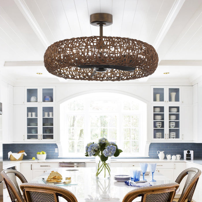 Perimost 35 Inch Golden Bronze Downrod Mount Luxury Fandelier with Light and Remote Control