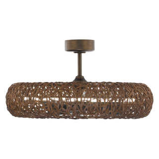 Perimost 35 Inch Hamptons Golden Bronze Downrod Mount Luxury Caged Ceiling Fan With Light