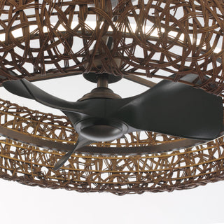Perimost 35 Inch Hamptons Golden Bronze Downrod Mount Luxury Caged Ceiling Fan With Light