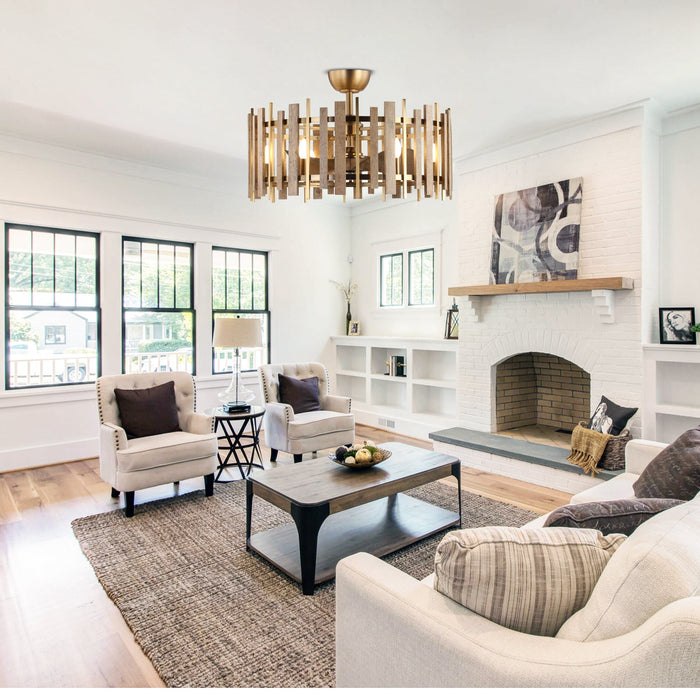 Perimost 31 Inch Electroplated Golden Downrod Mount Luxury Fandelier with Light and Remote Control