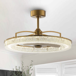 Perimost 32 Inch Electroplated Golden Downrod Mount Luxury Caged Ceiling Fan with Light and Remote Control