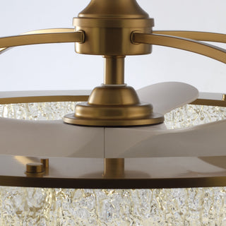 Perimost 32 Inch Electroplated Golden Downrod Mount Luxury Caged Ceiling Fan with Light and Remote Control