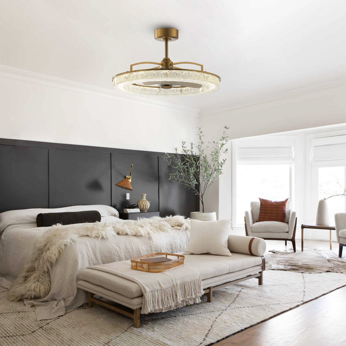 Perimost 32 Inch Electroplated Golden Downrod Mount Luxury Fandelier with Light and Remote Control