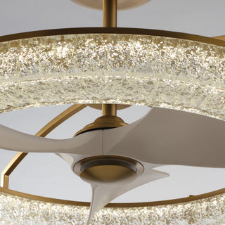 Perimost 32 Inch Electroplated Golden Downrod Mount Luxury Caged Ceiling Fan with Light and Remote Control