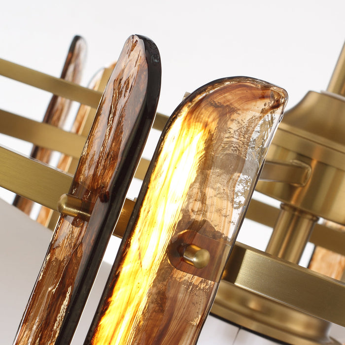 Perimost 32 Inch Electroplated Golden Downrod Mount Luxury Fandelier with Light and Remote Control