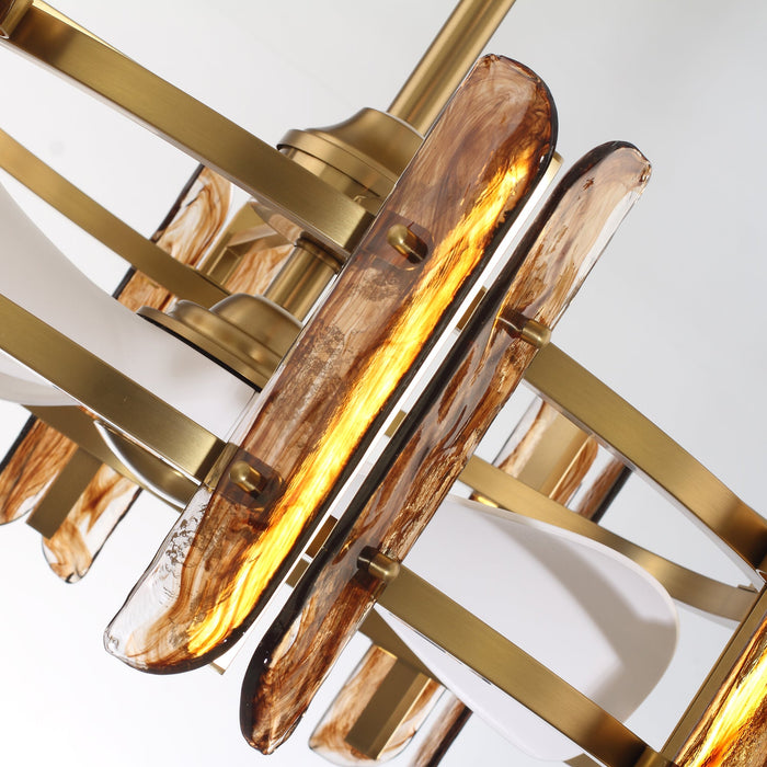 Perimost 32 Inch Electroplated Golden Downrod Mount Luxury Fandelier with Light and Remote Control