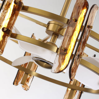 Perimost 32 Inch Electroplated Golden Downrod Mount Luxury Caged Ceiling Fan With Light and Remote Control