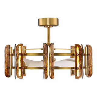 Perimost 32 Inch Electroplated Golden Downrod Mount Luxury Caged Ceiling Fan With Light and Remote Control
