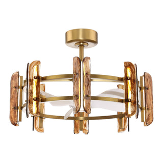 Perimost 32 Inch Electroplated Golden Downrod Mount Luxury Caged Ceiling Fan With Light and Remote Control