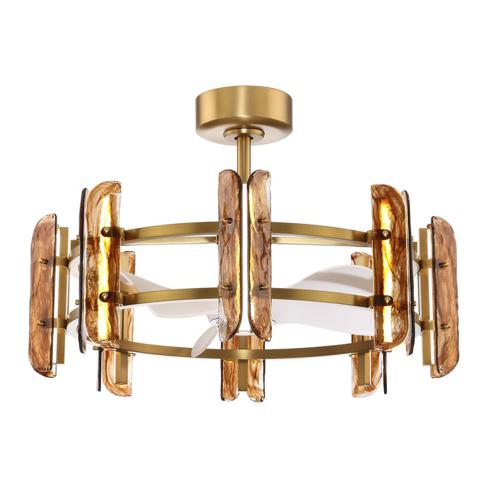 Perimost 32 Inch Electroplated Golden Downrod Mount Luxury Fandelier with Light and Remote Control