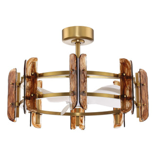 Perimost 32 Inch Electroplated Golden Downrod Mount Luxury Caged Ceiling Fan With Light and Remote Control
