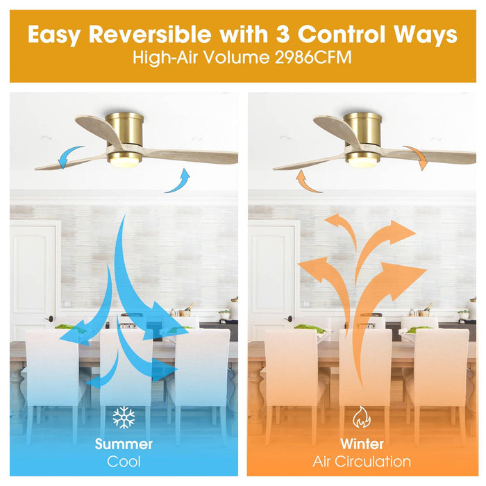 52" Mayna Modern Flush Mount Reversible Ceiling Fan with LED Lighting and Remote Control