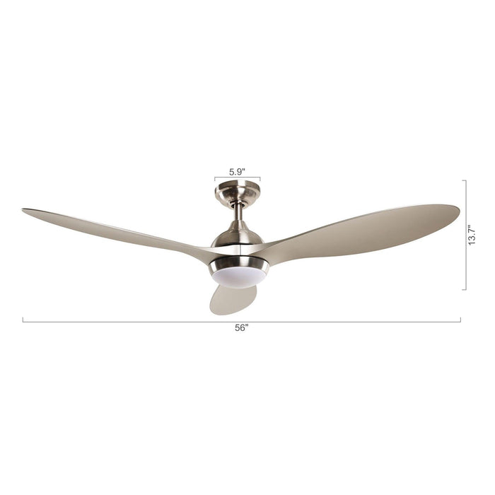 56" Bernardino Modern Brushed Nickel DC Motor Downrod Mount Reversible Ceiling Fan with Lighting and Remote Control - ParrotUncle