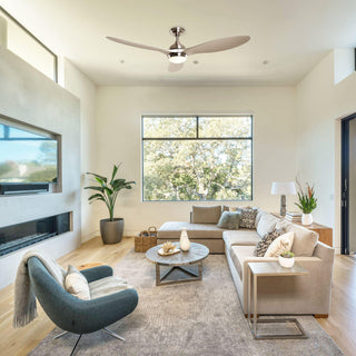 56" Bernardino Modern Brushed Nickel DC Motor Downrod Mount Reversible Ceiling Fan with Lighting and Remote Control - ParrotUncle