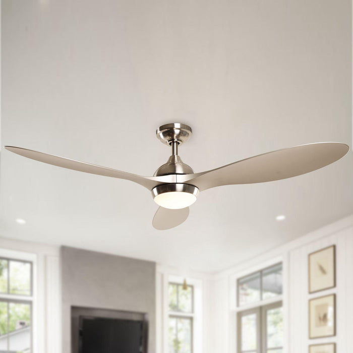 56" Bernardino Modern Brushed Nickel DC Motor Downrod Mount Reversible Ceiling Fan with Lighting and Remote Control - ParrotUncle