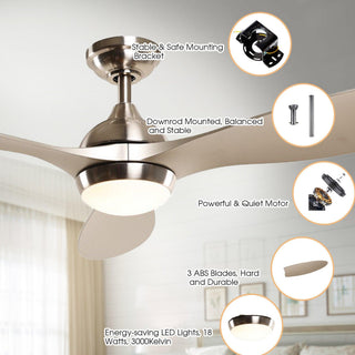 56" Bernardino Hamptons Modern Brushed Nickel DC Motor Downrod Mount Reversible Ceiling Fan with Lighting and Remote Control