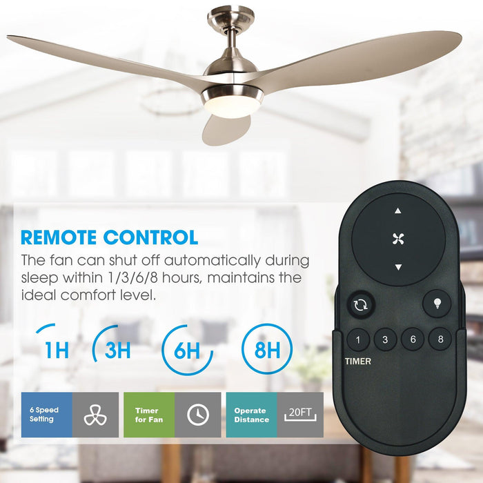 56" Bernardino Modern Brushed Nickel DC Motor Downrod Mount Reversible Ceiling Fan with Lighting and Remote Control - ParrotUncle