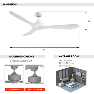 56" Hamptons Modern DC Motor Downrod Mount Reversible Ceiling Fan with Remote Control