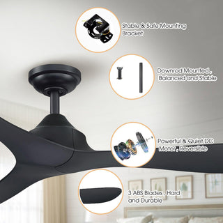 56" Hamptons Modern DC Motor Downrod Mount Reversible Ceiling Fan with Remote Control