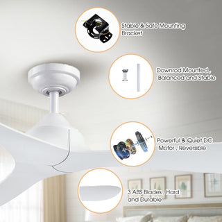 56" Hamptons Modern DC Motor Downrod Mount Reversible Ceiling Fan with Remote Control