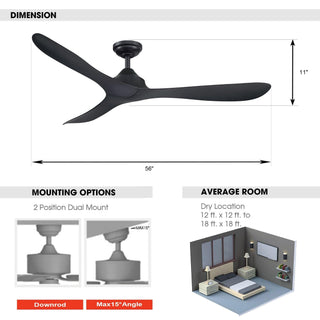 56" Hamptons Modern DC Motor Downrod Mount Reversible Ceiling Fan with Remote Control