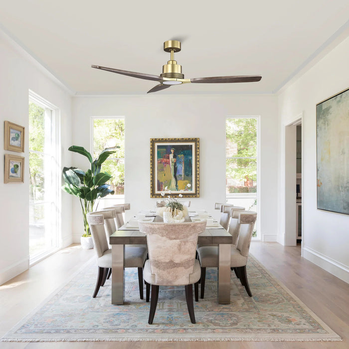 56 Inch Soft Brass Solid Wood Blades LED Ceiling Fan with Remote Control