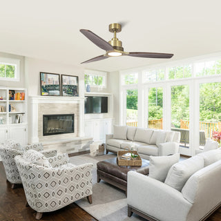 56 Inch Hamptons Soft Brass Solid Wood Blades LED Ceiling Fan with Remote Control