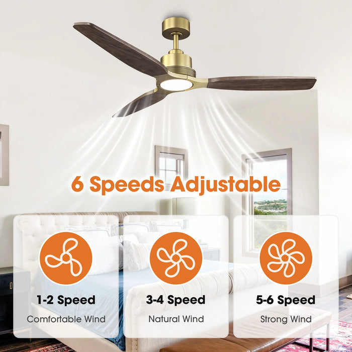56 Inch Soft Brass Solid Wood Blades LED Ceiling Fan with Remote Control
