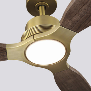56 Inch Hamptons Soft Brass Solid Wood Blades LED Ceiling Fan with Remote Control