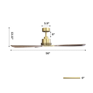 56 Inch Hamptons Soft Brass Solid Wood Blades LED Ceiling Fan with Remote Control