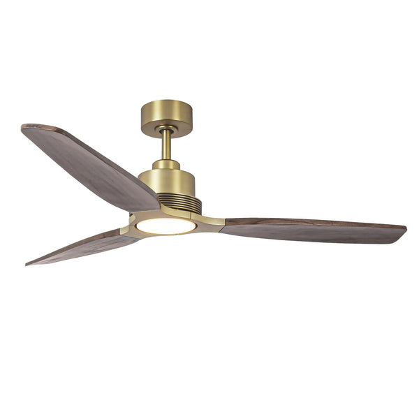 56 Inch Hamptons Soft Brass Solid Wood Blades LED Ceiling Fan with Remote Control