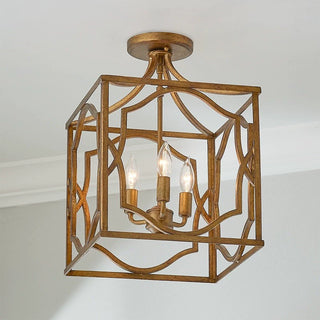 3-Light / 4-Light Hamptons Vintage Lantern Square Chandelier with Adjustable Hanging Length
