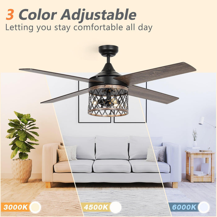 52" Mirelle Farmhouse Downrod Mount Reversible Ceiling Fan with Lighting and Remote Control