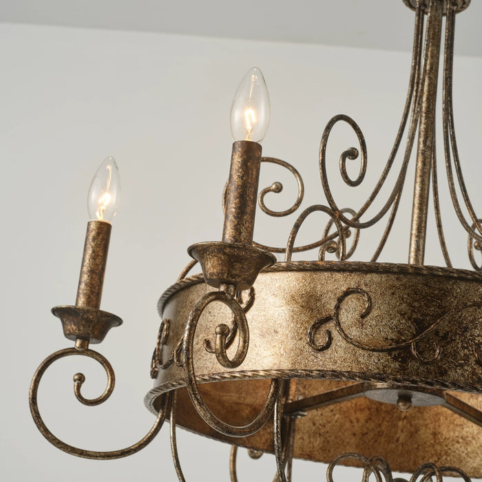 6-Light Rust Brown Candelabra Chandelier Lighting With Adjustable Hanging Length