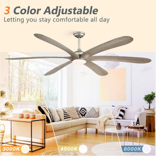 72" Jaydn Hamptons Farmhouse Satin Nickel DC Motor Downrod Mount Reversible Ceiling Fan with Lighting and Remote Control