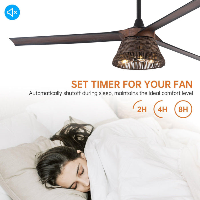 60" Farmhouse Downrod Mount Reversible Ceiling Fan with Lighting and Remote Control - ParrotUncle