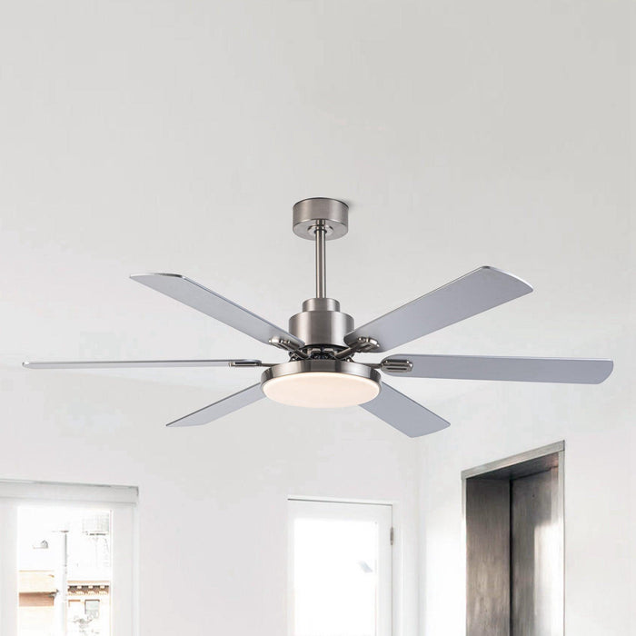 60" Lucknow Modern Satin Nickel DC Motor Downrod Mount Reversible Ceiling Fan with Lighting and Remote Control - ParrotUncle