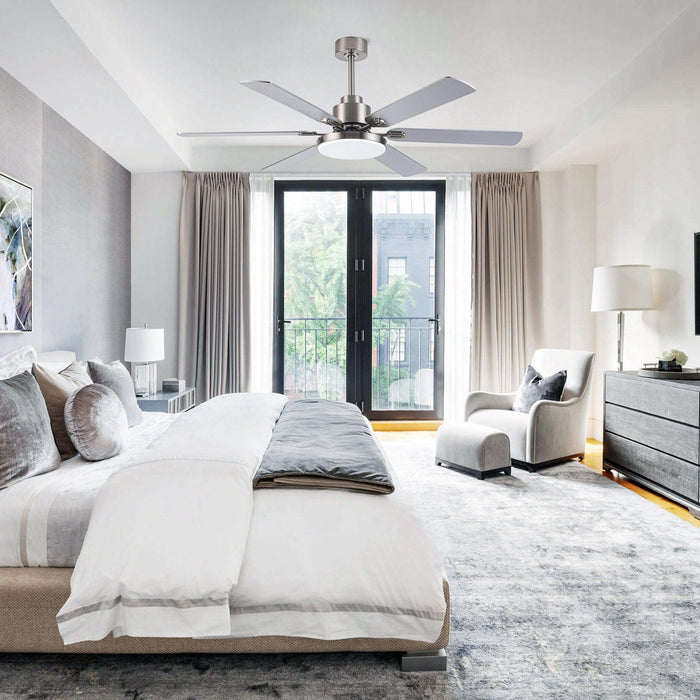 60" Lucknow Modern Satin Nickel DC Motor Downrod Mount Reversible Ceiling Fan with Lighting and Remote Control - ParrotUncle