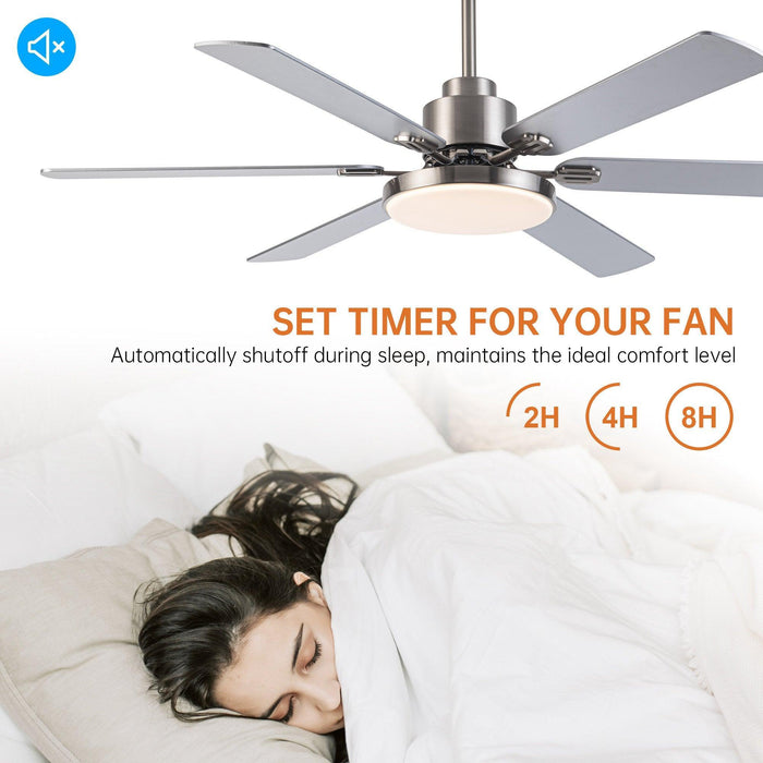 60" Lucknow Modern Satin Nickel DC Motor Downrod Mount Reversible Ceiling Fan with Lighting and Remote Control - ParrotUncle