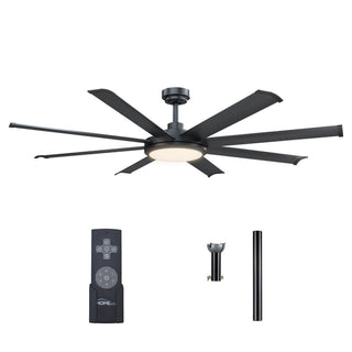 60" Industrial DC Motor Downrod Mount Ceiling Fan with Lighting and Remote Control