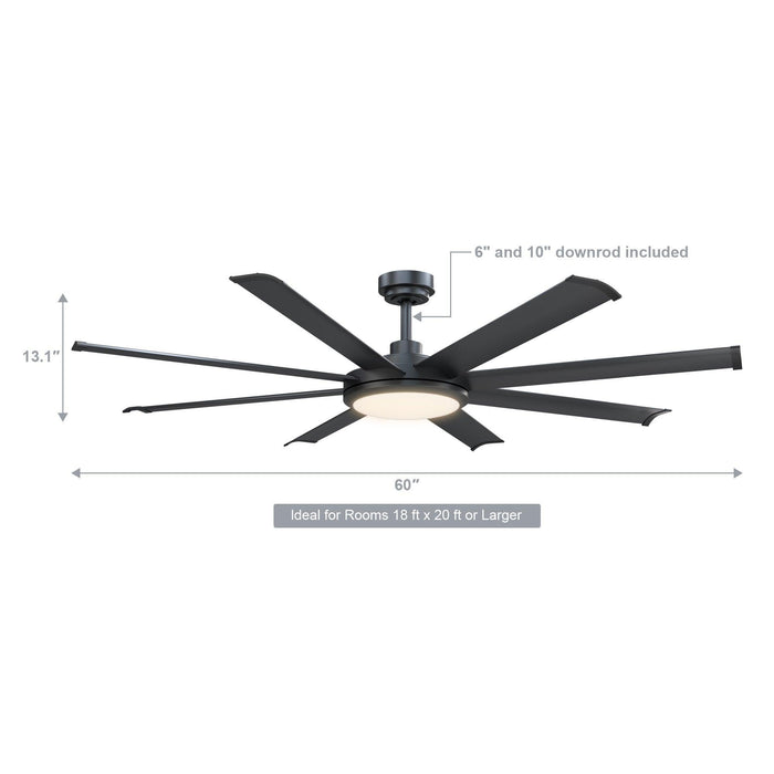 60" Modern DC Motor Downrod Mount Ceiling Fan with Lighting and Remote Control - ParrotUncle