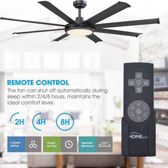60" Modern DC Motor Downrod Mount Ceiling Fan with Lighting and Remote Control - ParrotUncle