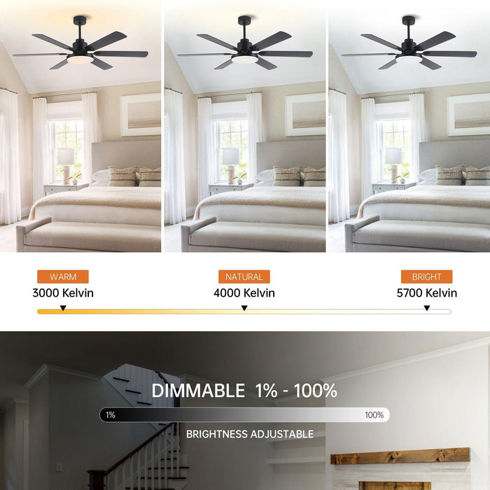 60" Modern DC Motor Downrod Mount Reversible Ceiling Fan with Lighting and Remote Control - ParrotUncle