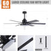 60" Modern DC Motor Downrod Mount Reversible Ceiling Fan with Lighting and Remote Control - ParrotUncle