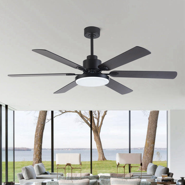 60" Modern DC Motor Downrod Mount Reversible Ceiling Fan with Lighting and Remote Control - ParrotUncle