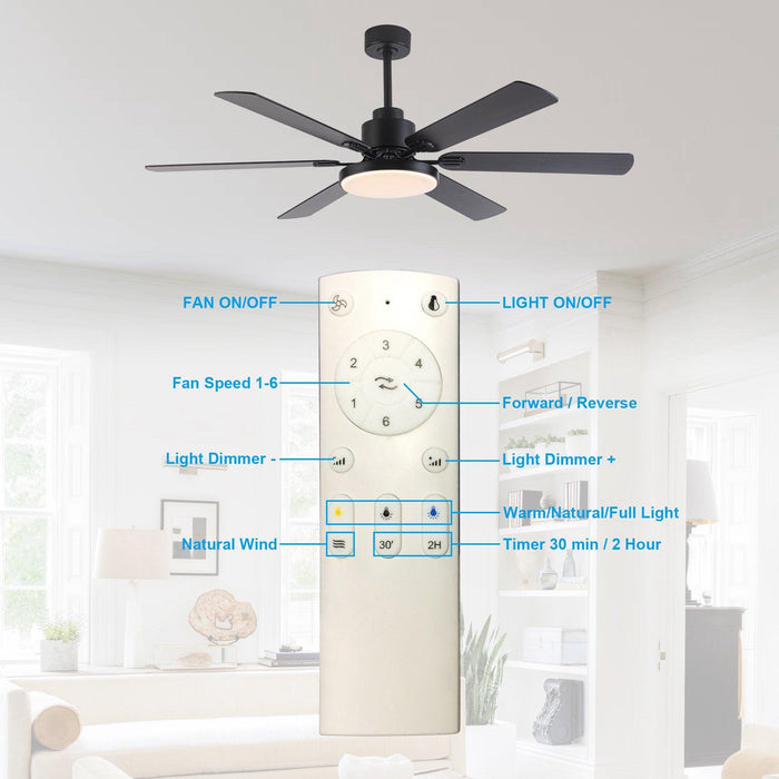 60" Modern DC Motor Downrod Mount Reversible Ceiling Fan with Lighting and Remote Control - ParrotUncle