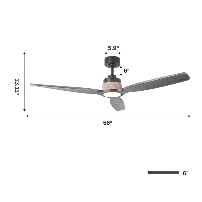 56 Inch Louise Downrod Mount LED Ceiling Fan with Remote Control
