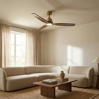 56 Inch Hamptons Soft Brass Solid Wood Blades LED Ceiling Fan with Remote Control